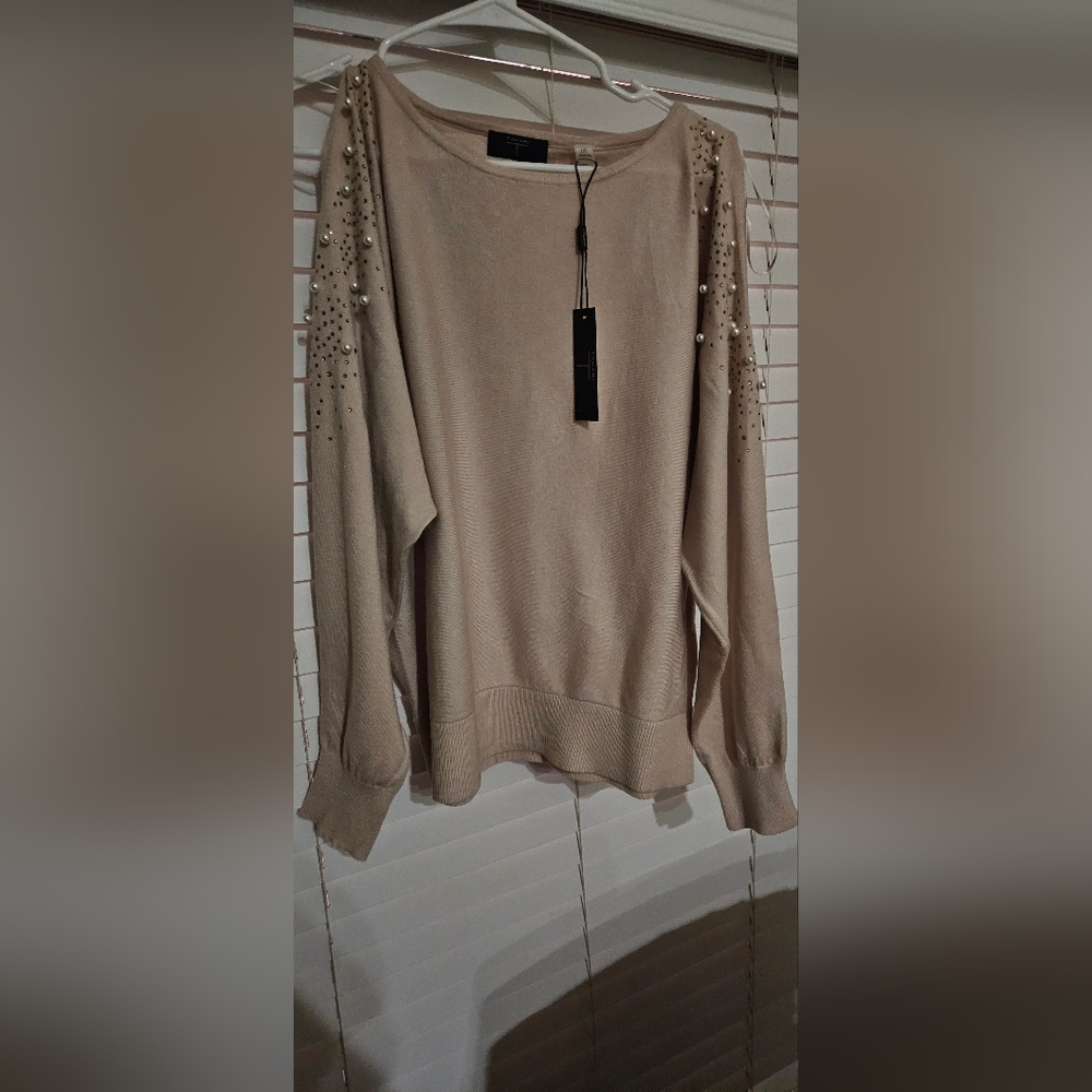 T Tahari Cream Off-the-Shoulder Sweater